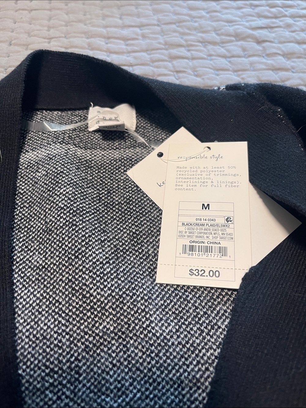 a new day Black Cardigan with White Windowpane Stripes - Picture 2 of 2